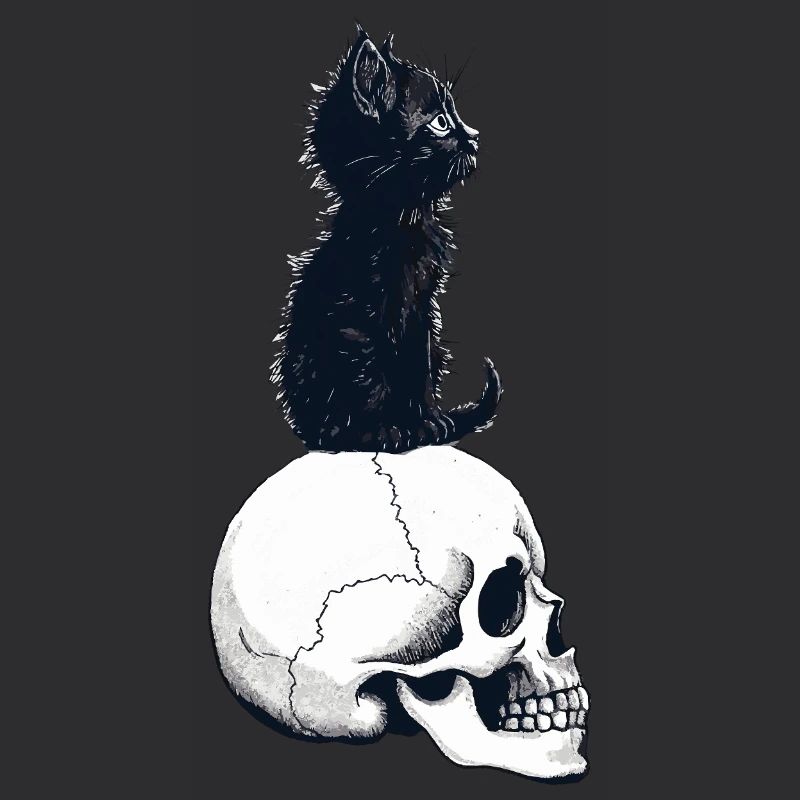 Chaton mignon assis sur un crâne