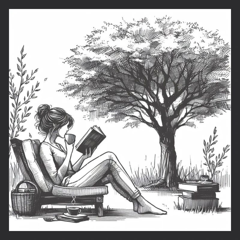 Frau trinkt Kaffee und liest ein Buch