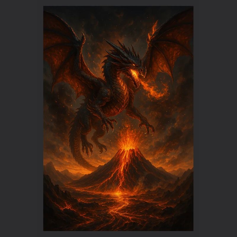 Feuerdrache über Vulkanlandschaft