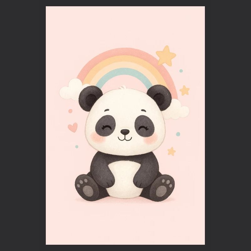 Süßer Panda mit Regenbogen und Sternen