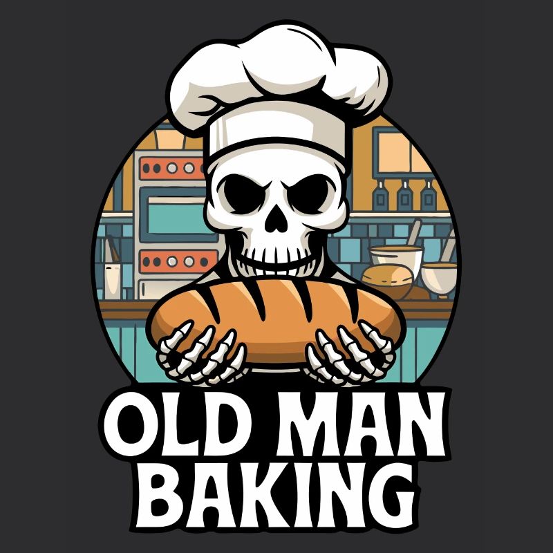 Old Man Baking Skull mit Bäckermütze mit Brot