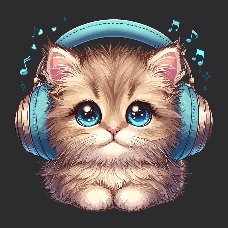 Chat mignon avec des écouteurs Doodle