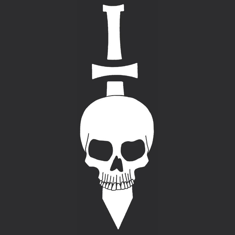 white skull and sword