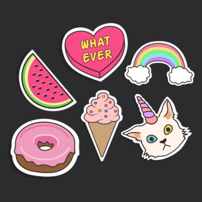 Emojis - Chat, Arc-en-ciel, Pastèque, crème glacée