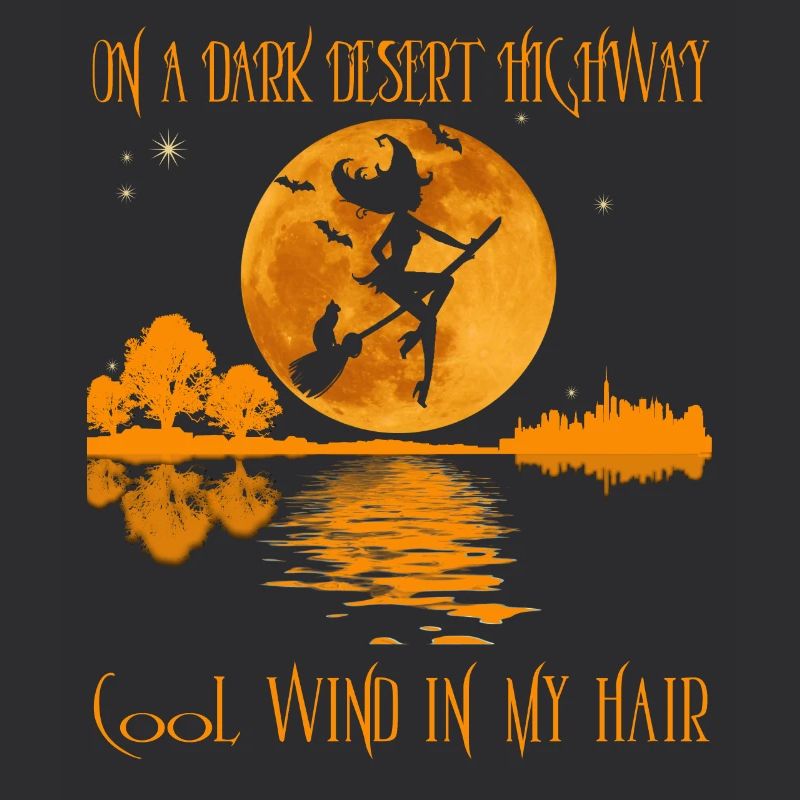 auf einer dunklen Wüste Autobahn lustige Hexe Halloween