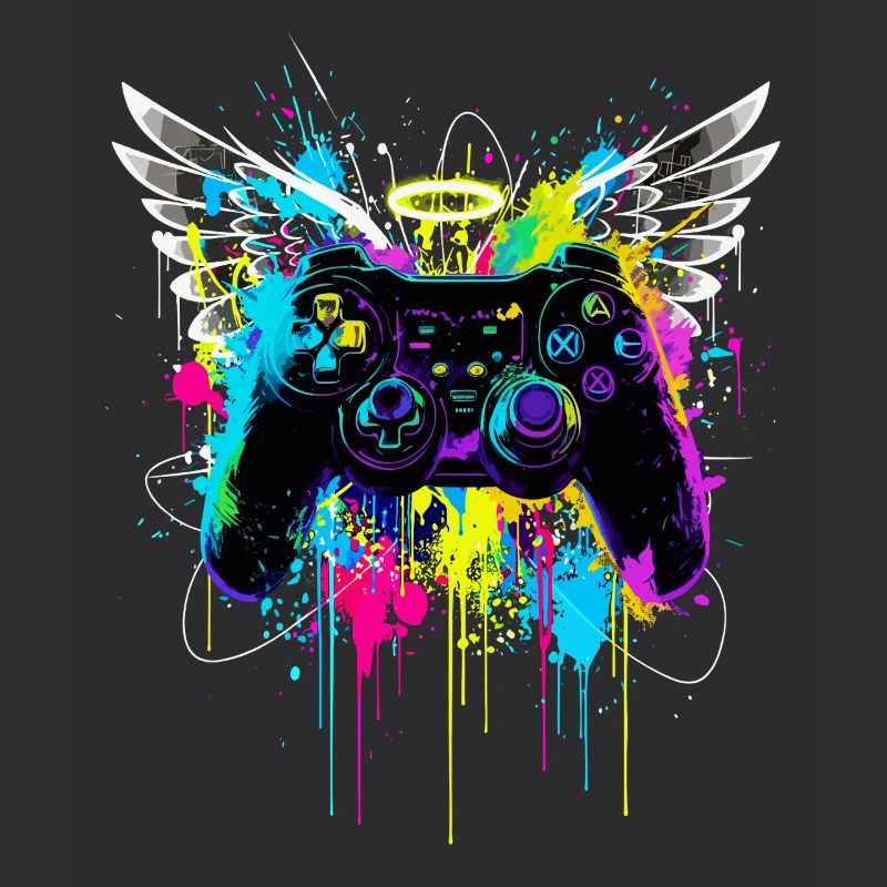 Gaming Controller Wings Street Art Paint Splash