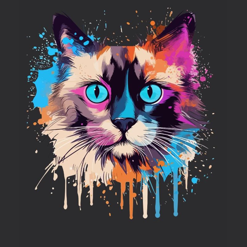 Visage de chat balinis coloré avec des éclaboussures