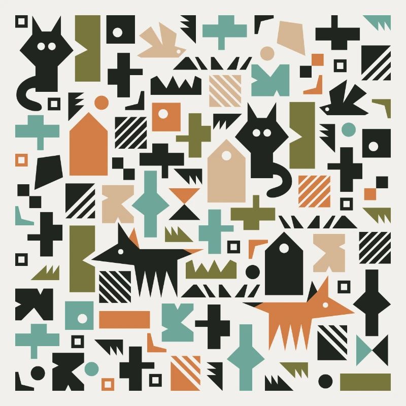 Cat fox bird pattern l multicolour