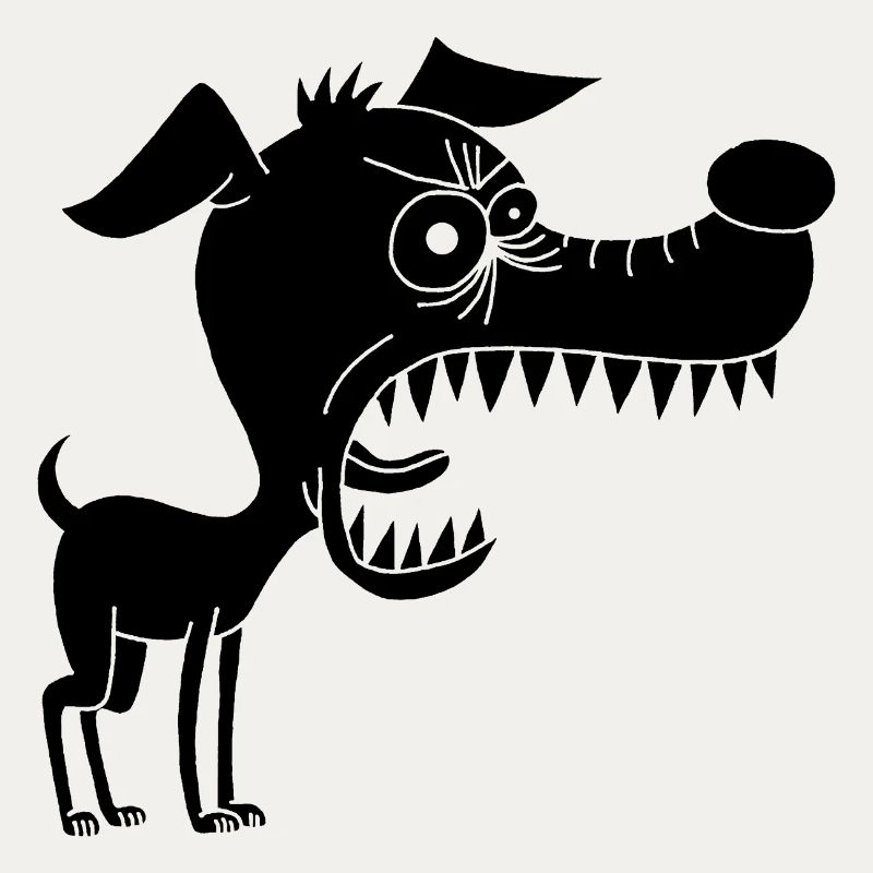 Kleiner schwarzer Hund und großes Maul