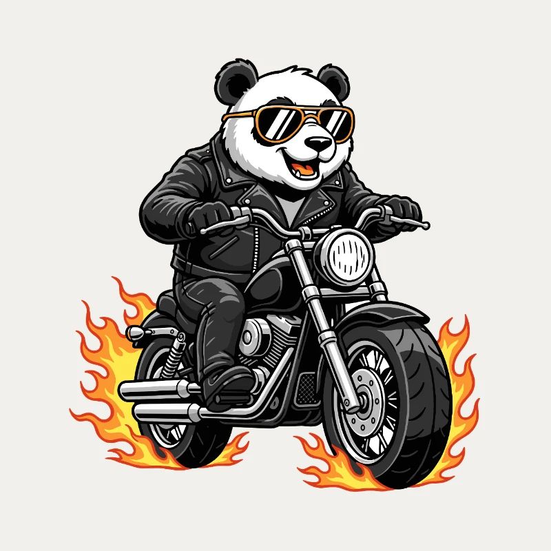 Cool Biker Panda Motorcycle Flames
