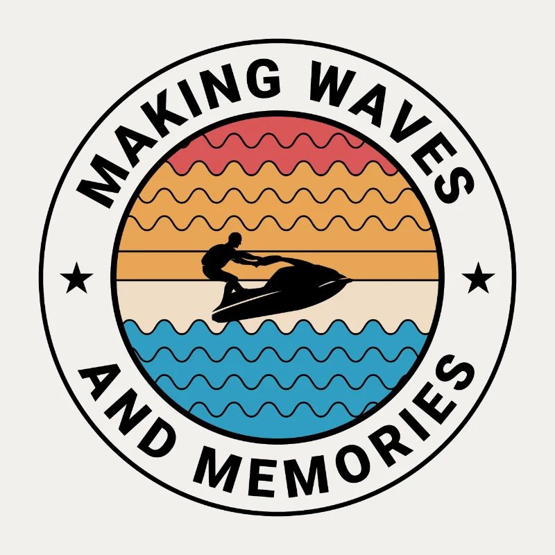 Retro Jet Skiing Adventure Ocean Waves Sunset