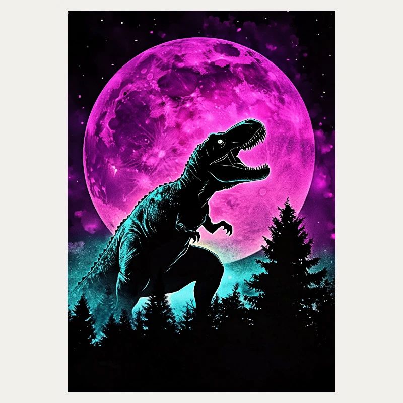 Silhouette de lune néon T-Rex de nuit