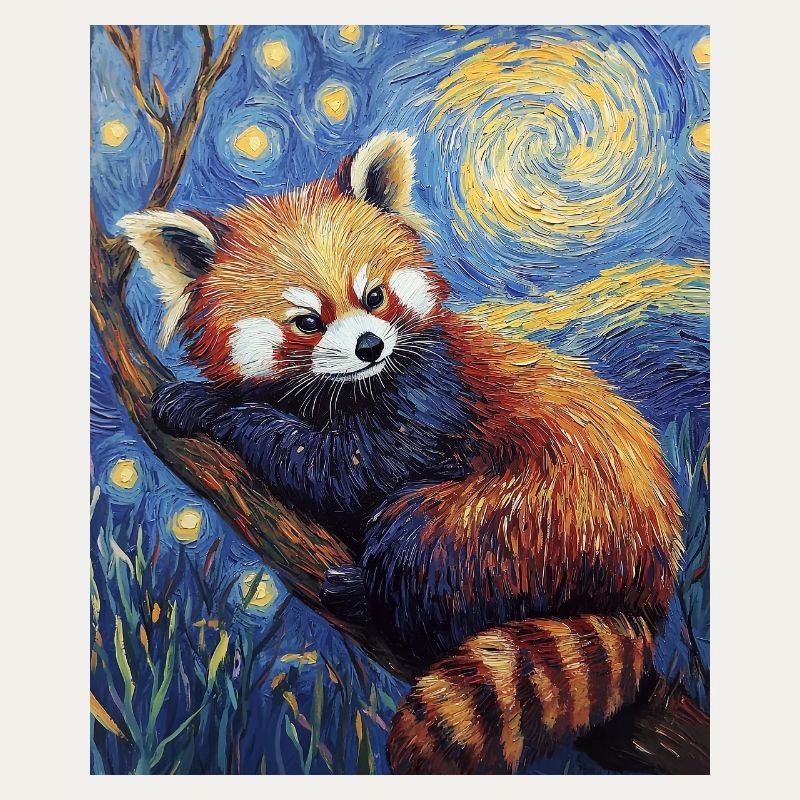 Roter Panda Bär Van Gogh Style Starry Night