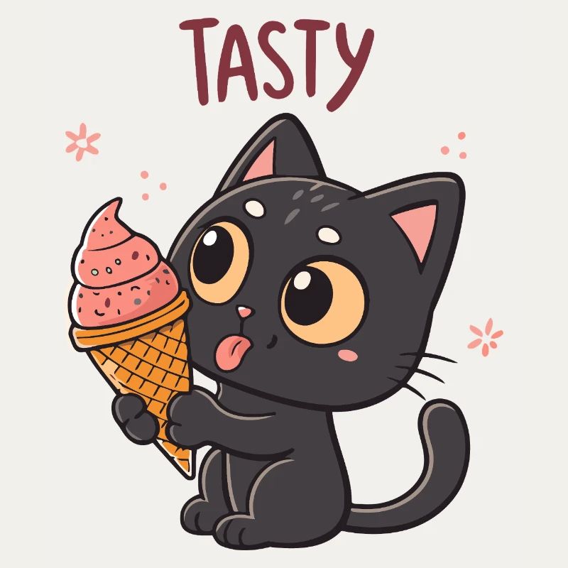 Chat gourmand et cornet glacé