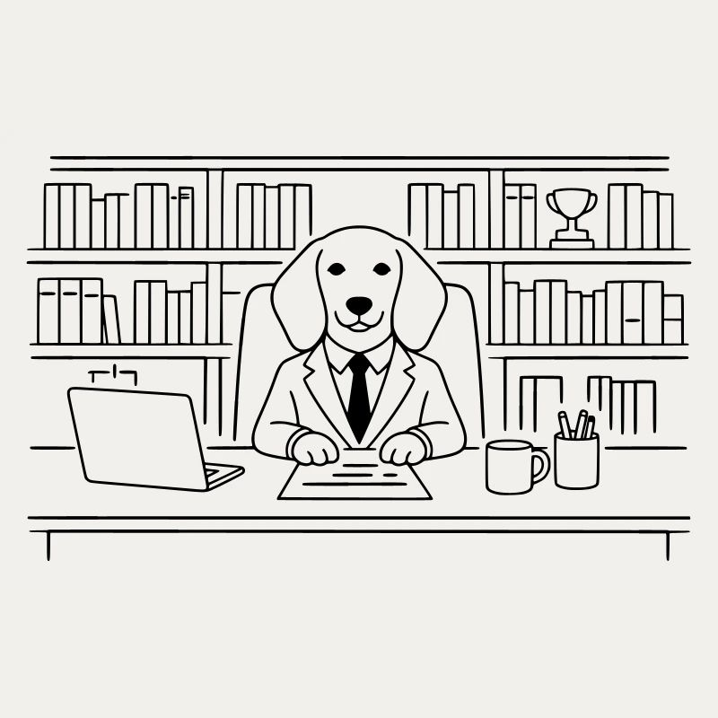 Hund im Büro Chef Dackel Minimalitisch Line Art