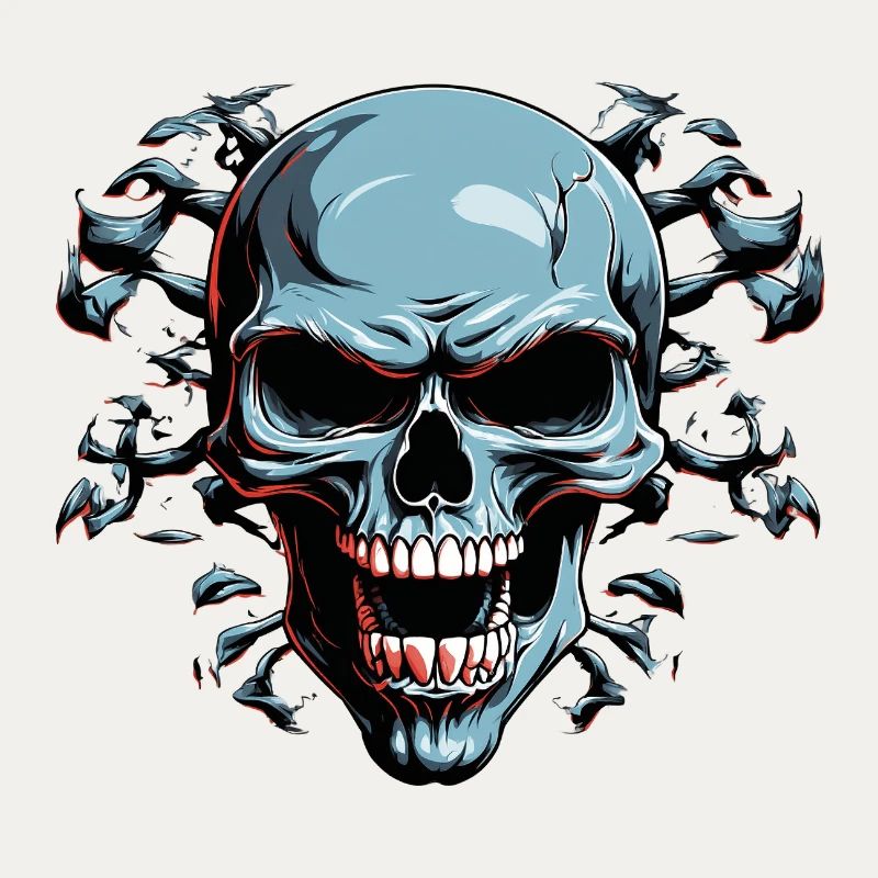 Night Bone Skull with Bat Shadow