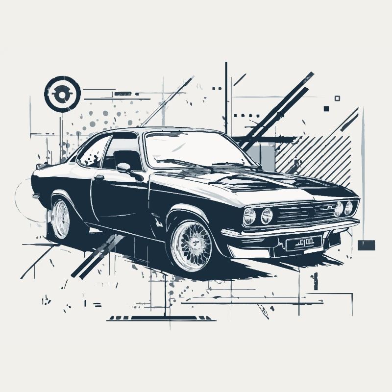 Oldtimer-Bauplan, 1970er Auto, europäisches Auto