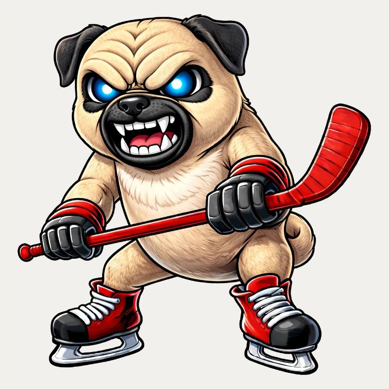 Süßer Mops Eishockeyspieler Cartoon Aggressiver Kä