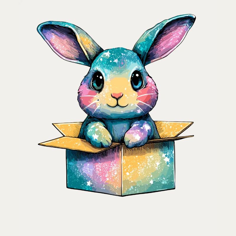 Colorful bunny in a box