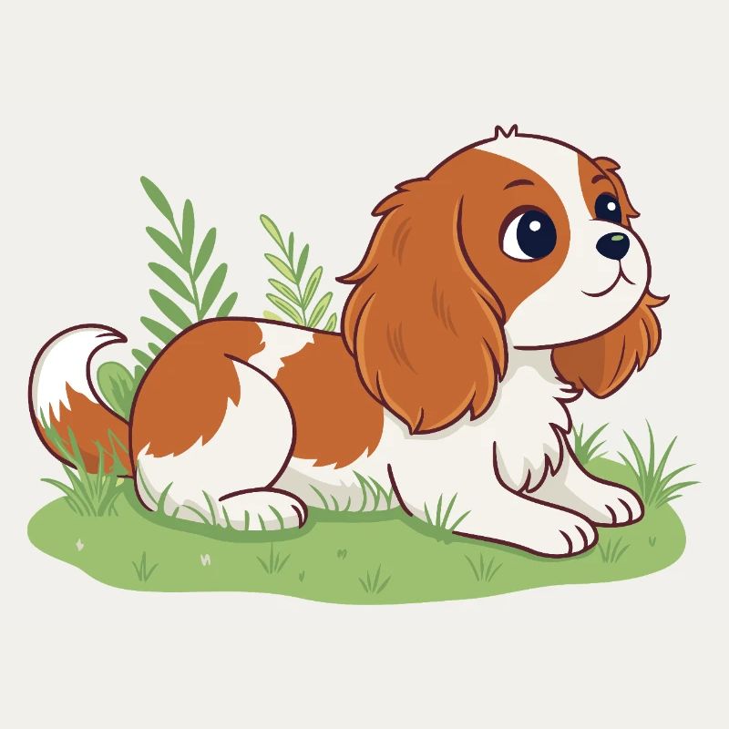 Chiot Cavalier sur herbe joyeuse