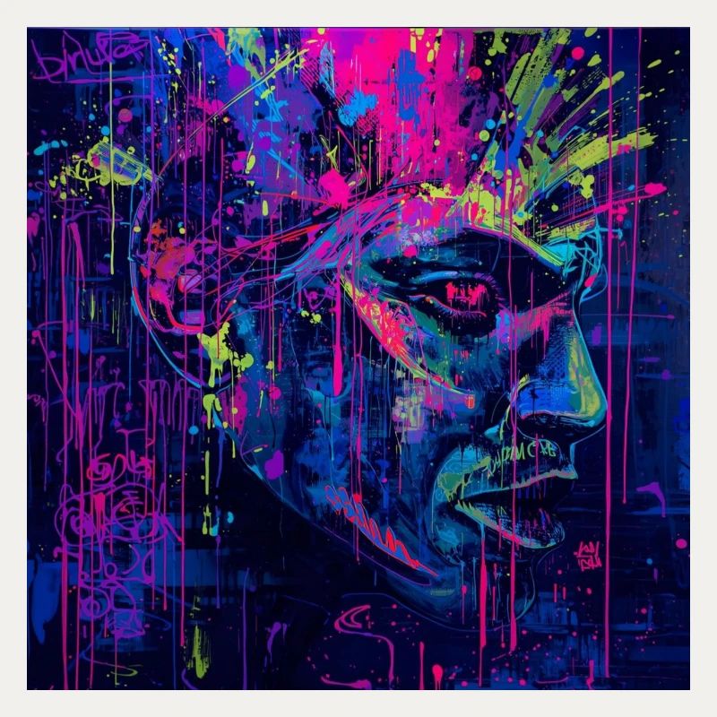 Neon Graffiti Portrait Spatters