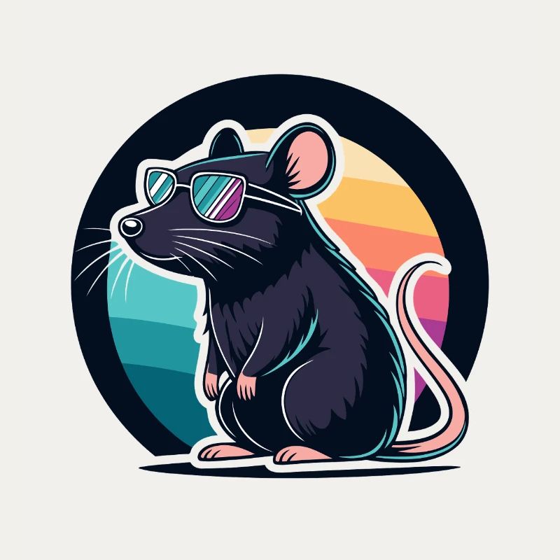Souris chic au coucher arc en ciel retro
