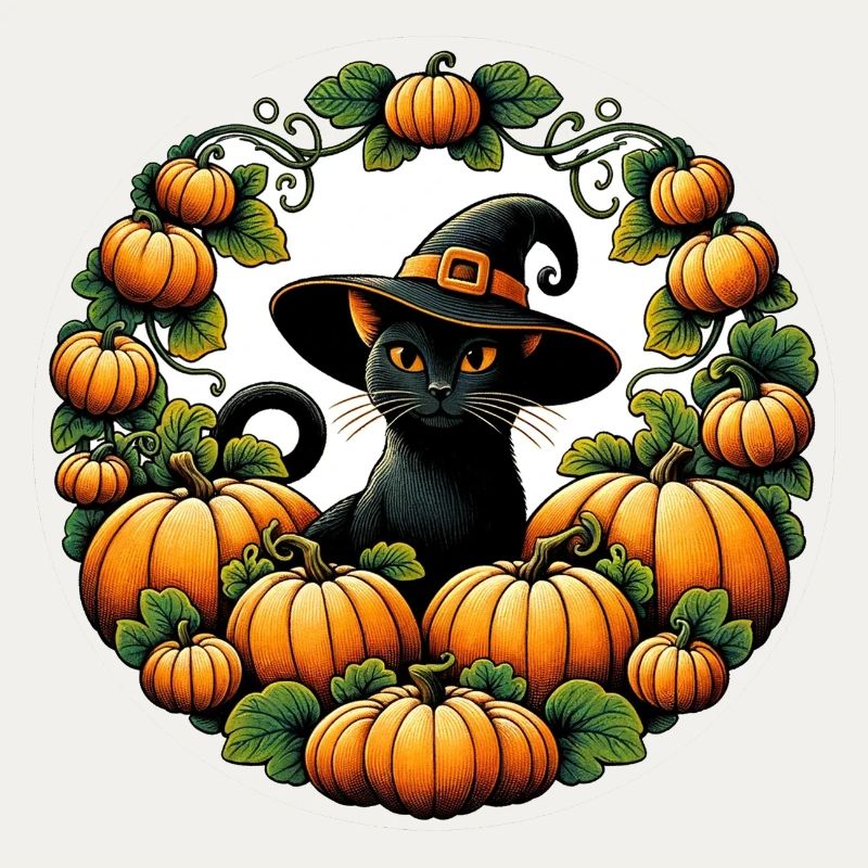 Pumpkin Circle Witch Cat