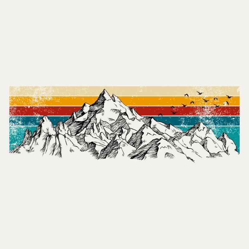 Retro Mountain Silhouette Sunset Stripes