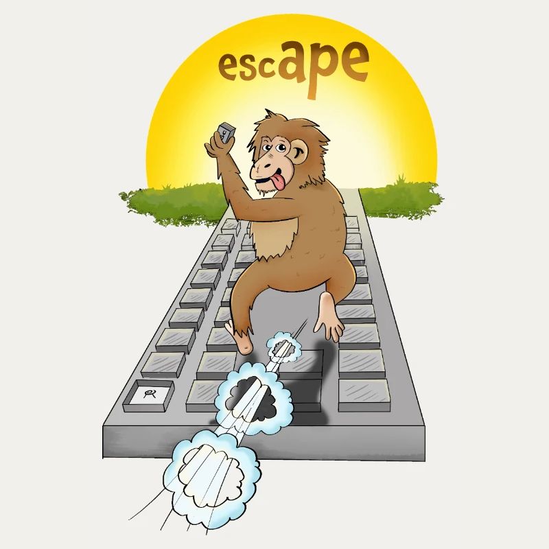 Humorous monkey design with keyboard