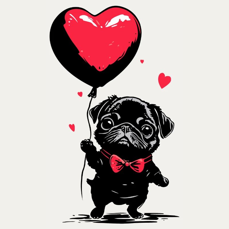 Mops mit Herz Luftballon - Heartful Creatures