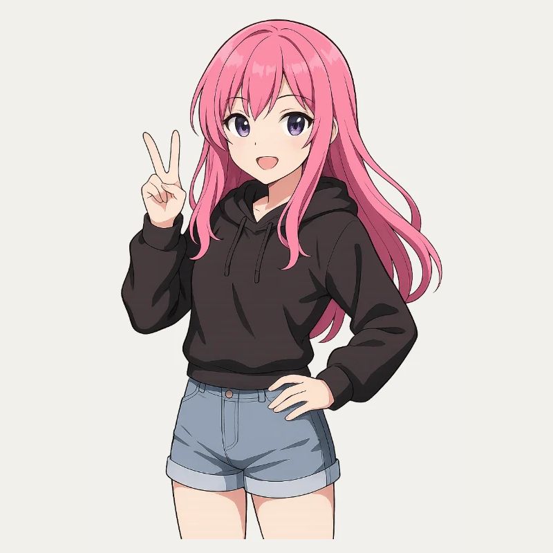 Fille d’anime avec sweat à capuche rose
