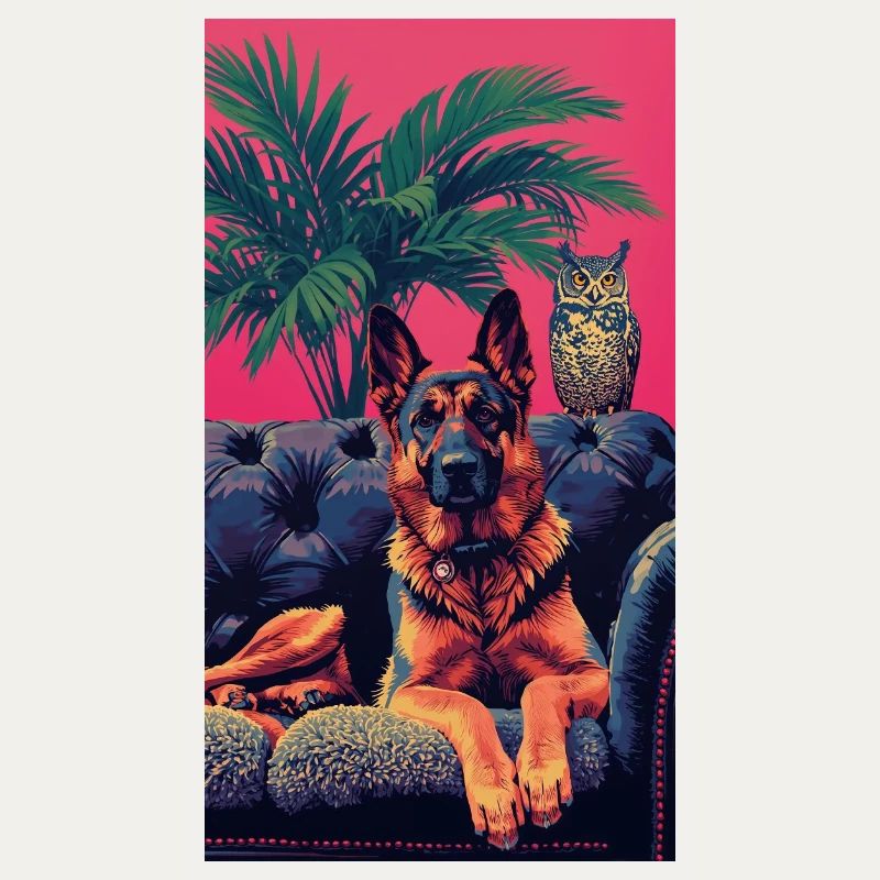 Neonhund und Eule in den Tropen