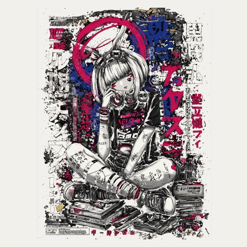 Cyberpunk Mädchen mit Graffiti-Design