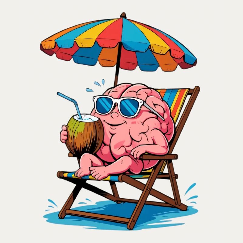 Brain on the beach with cocktail