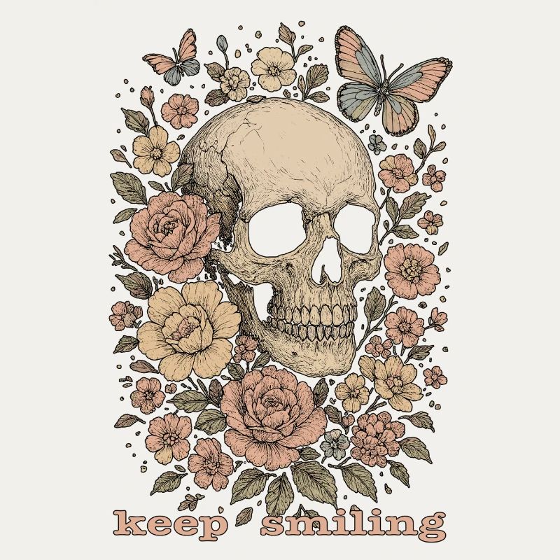 Keep smiling - Totenkopf & Blumen