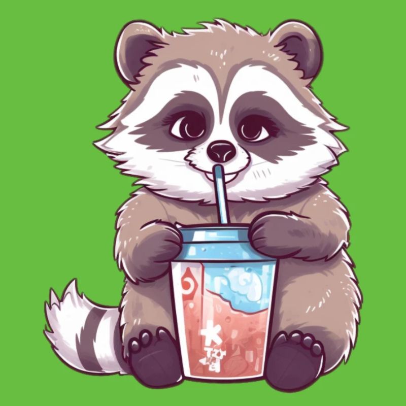 Waschbär mit Eiskaffee