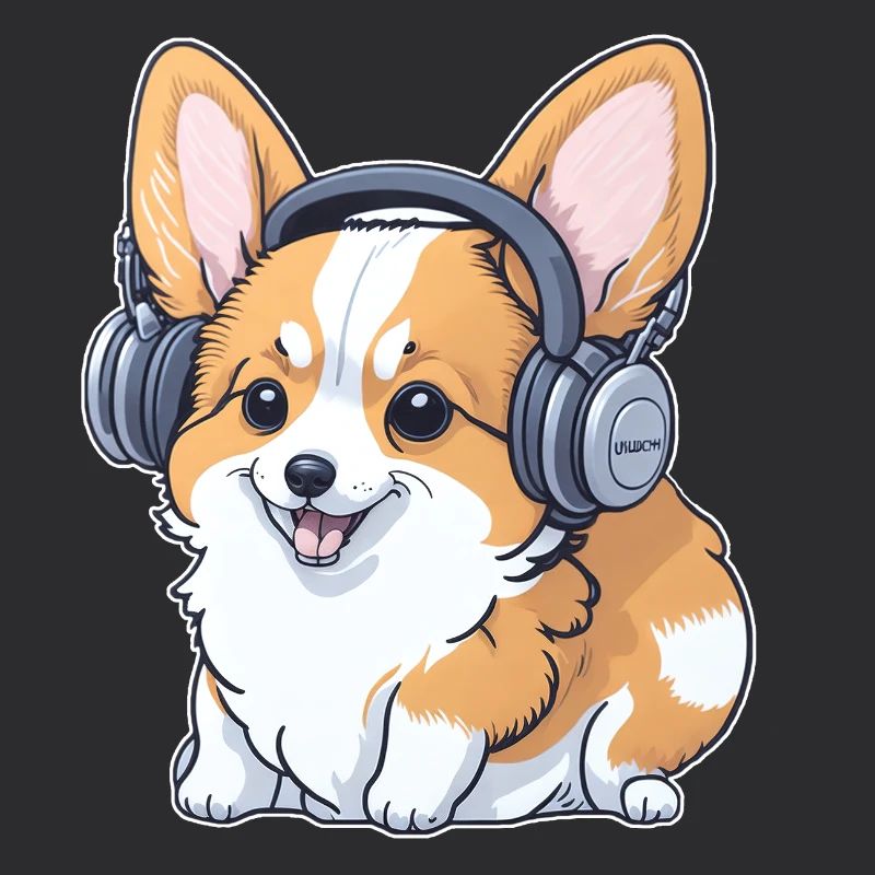Corgi avec écouteurs