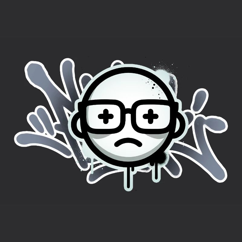 Sad graffiti face with glasses