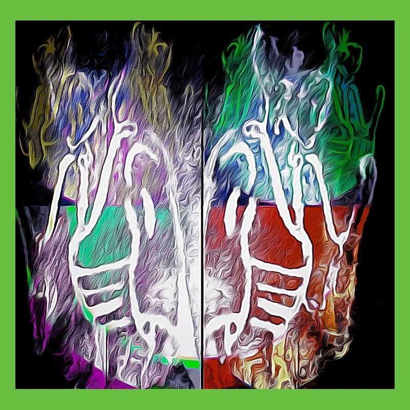 Neon Skeletal Hands Split Art