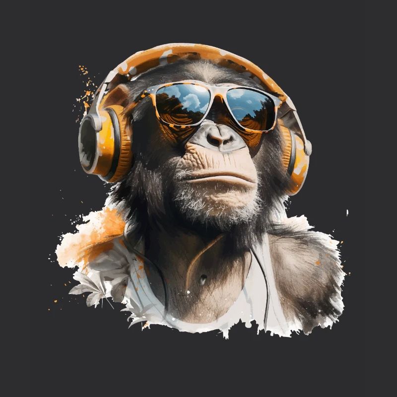 Affe mit Kopfhörern und Sonnenbrille