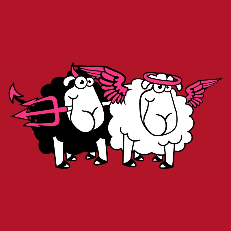 2 Sheep Angel Devil Satan Hell Evil Heaven Good