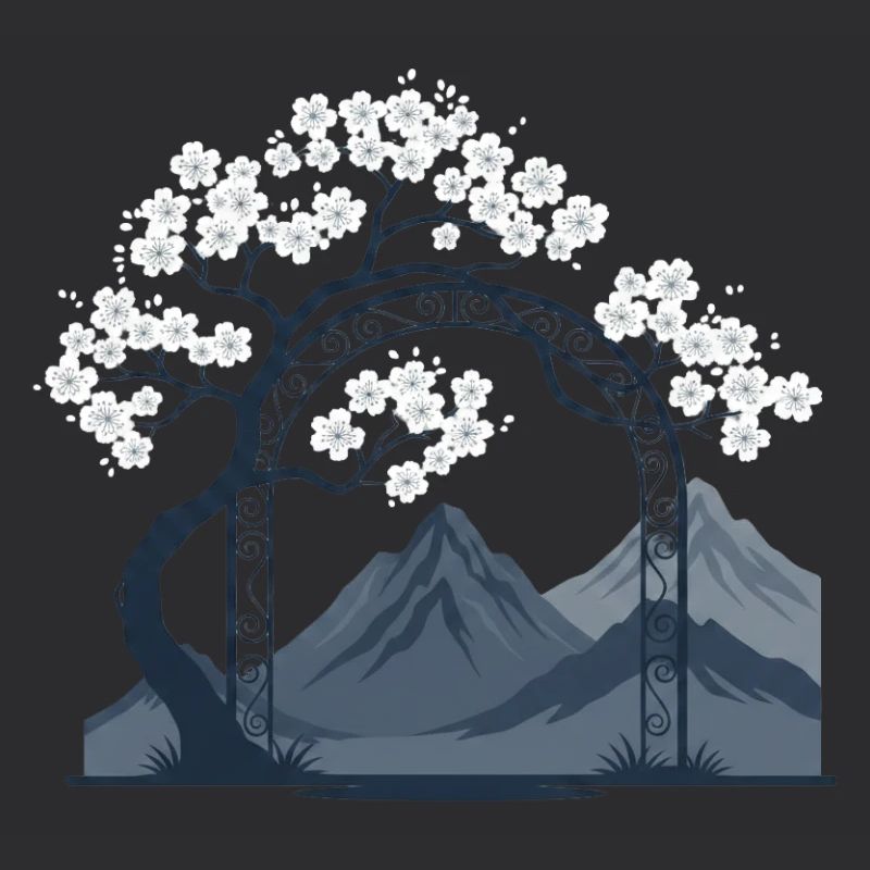 Sakura Bogen über Bergkette