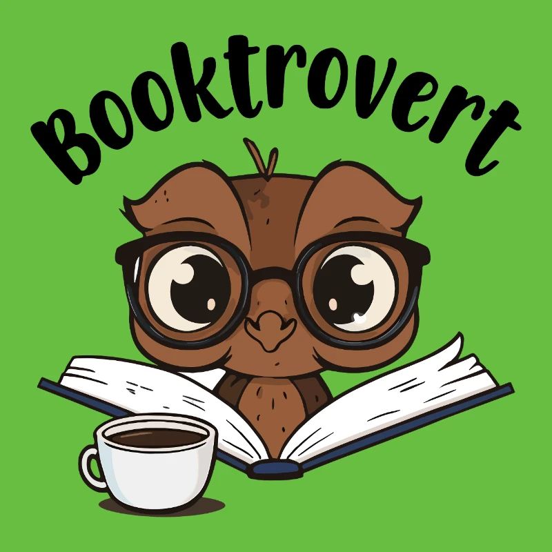 Booktrovert Eule mit Buch und Kaffee