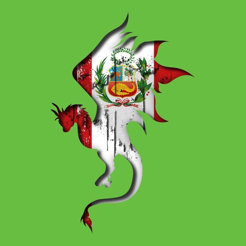 Drapeau du Pérou - Pérou - Silhouette de dragon