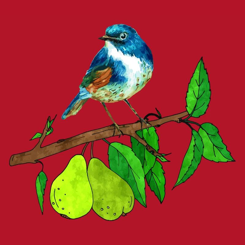 Blauer Vogel und Birne