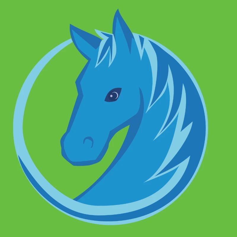 Pferd Logo Kreis Flat Design blau