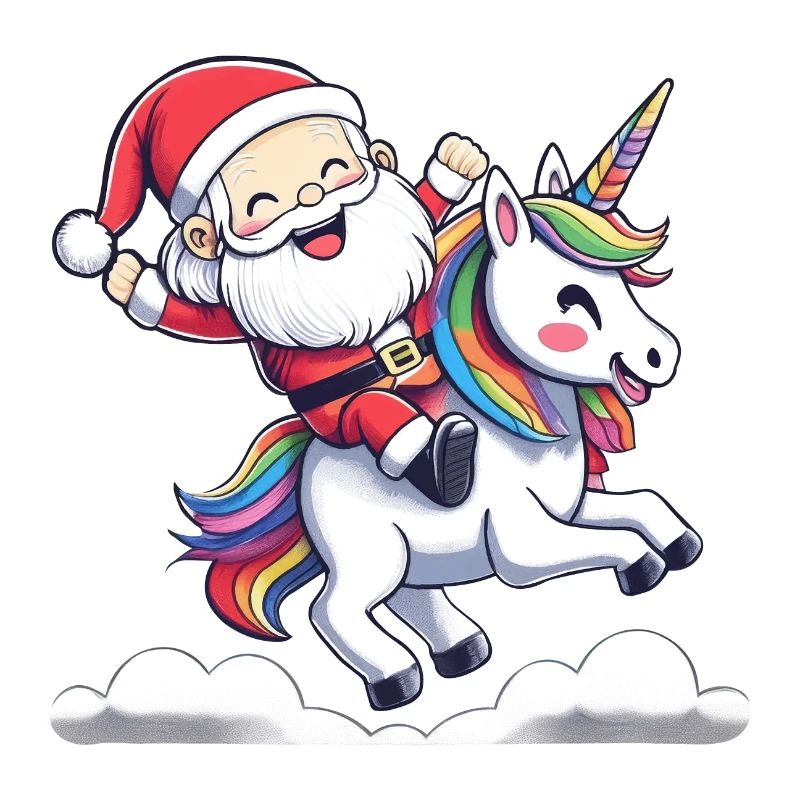 Weihnachtsmann reitet auf Einhorn