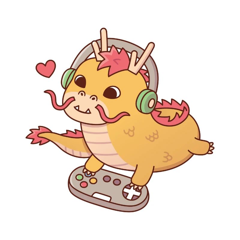 Cute Dragon Playing Video Games on Game Controller