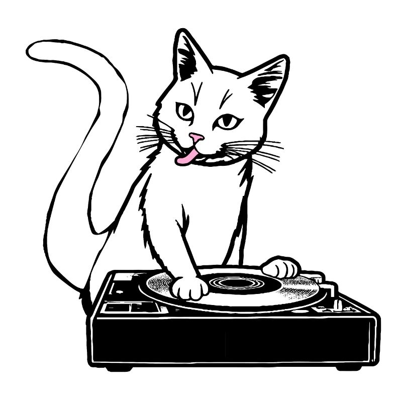 Cat as DJane at the turntable while scratching