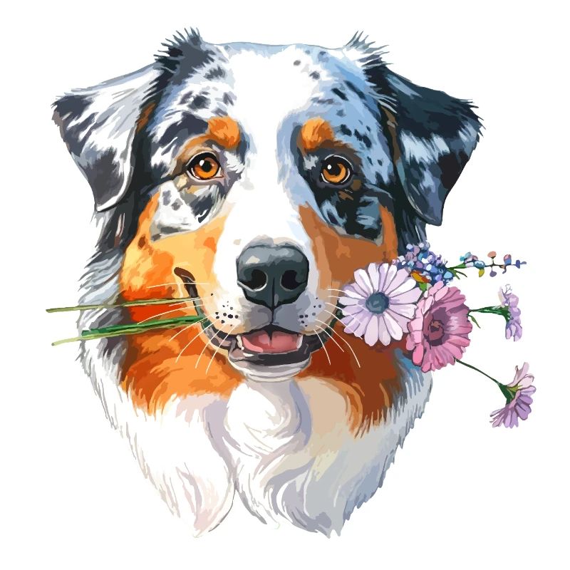 Aussie mit Blumen